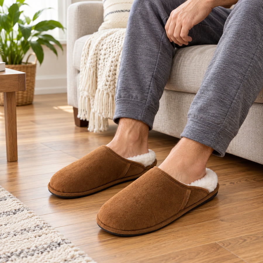Roxoni Men's Warm Soft Furr House Memory Foam Slipper — Lifestyle