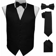 Vittorio Farina Men's Satin Vest, Necktie, Bow Tie and Pocket Square Set with Black Back — Close-up