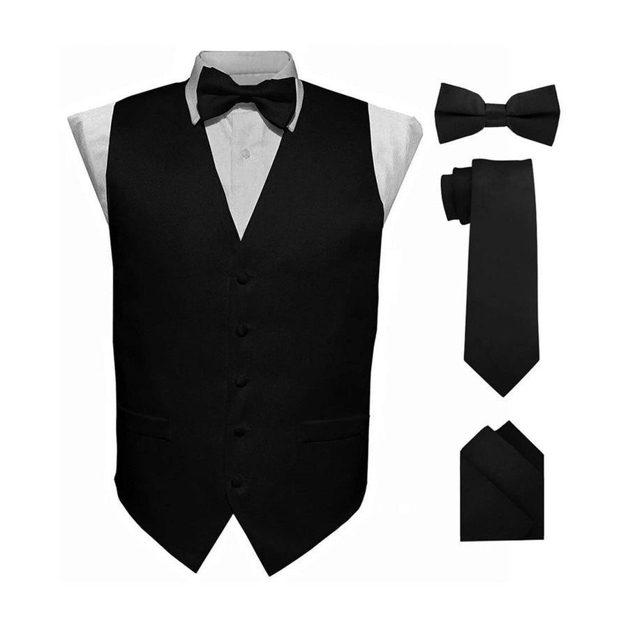 Vittorio Farina Men's Satin Vest, Necktie, Bow Tie and Pocket Square Set with Black Back — Main
