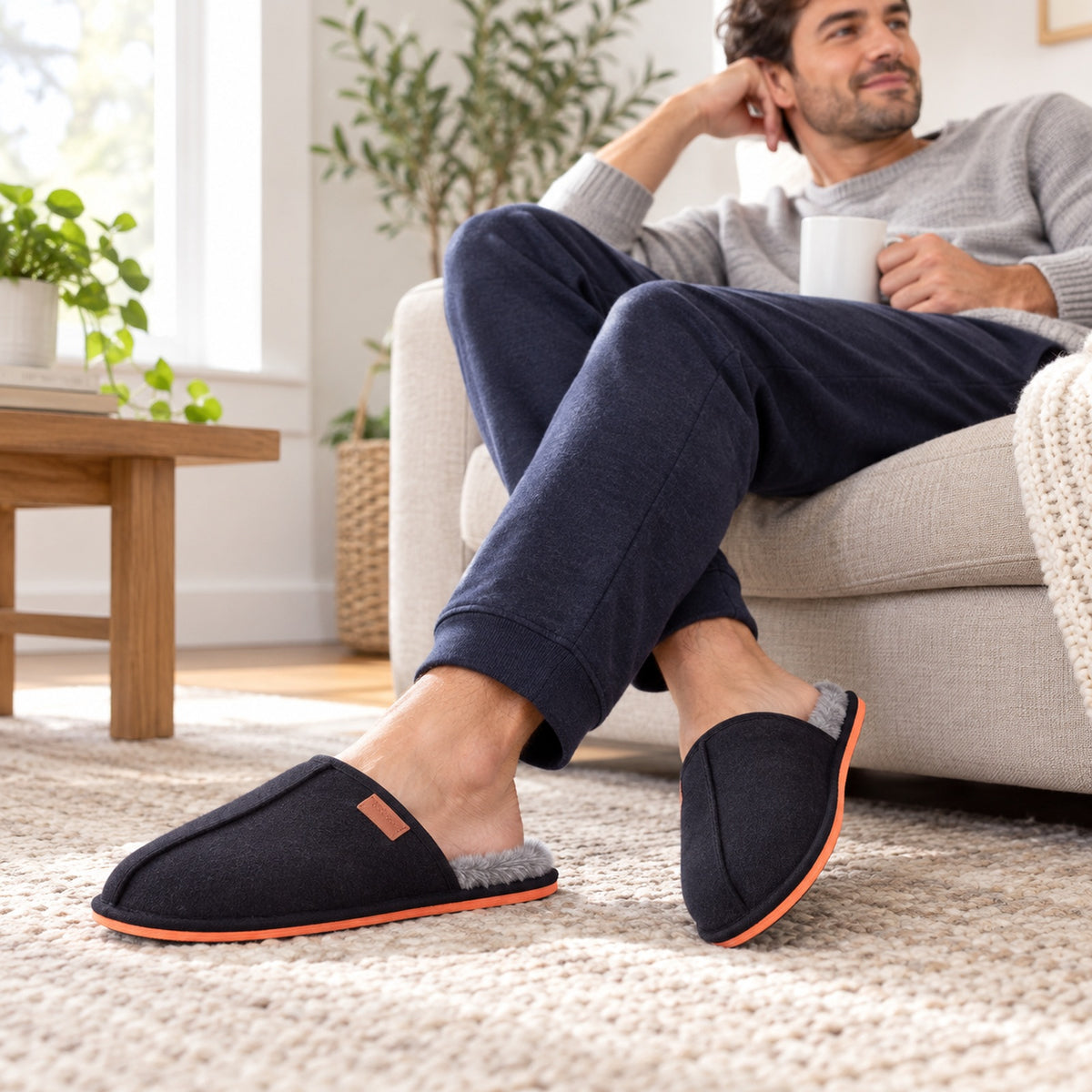 Roxoni Men's Soft Warm Inner Furr Comfort House Slipper — Lifestyle