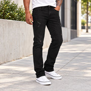 FJS-5003 Solid Black Ripped Jeans — Lifestyle