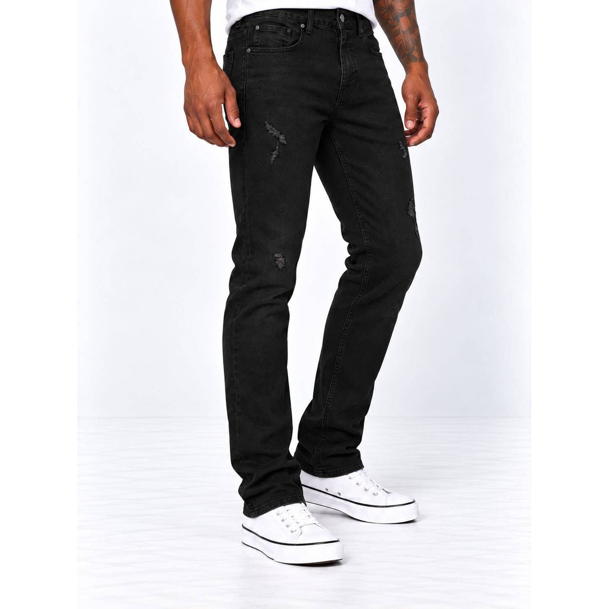FJS-5003 Solid Black Ripped Jeans — Main
