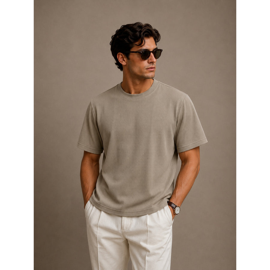Men's Short Sleeve Textured T-Shirt (Khaki) — Main