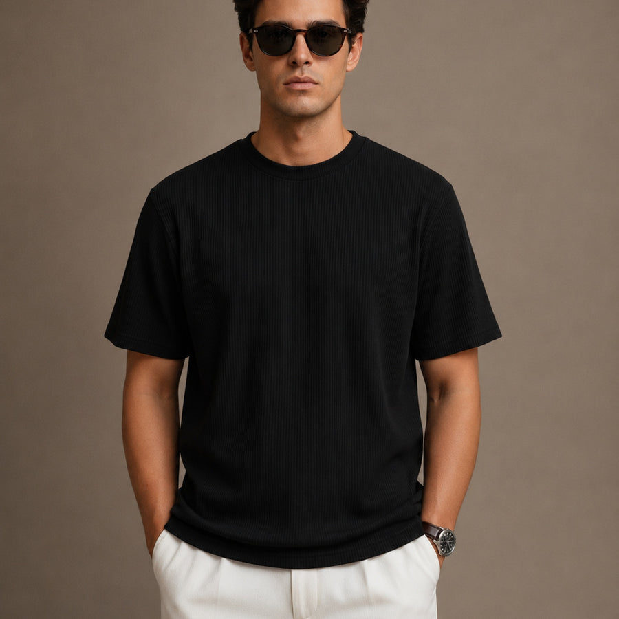 Men's Short Sleeve Textured T-Shirt (Black) — Lifestyle