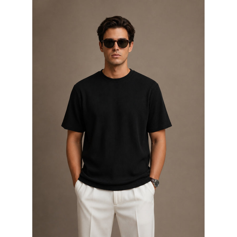 Men's Short Sleeve Textured T-Shirt (Black) — Main