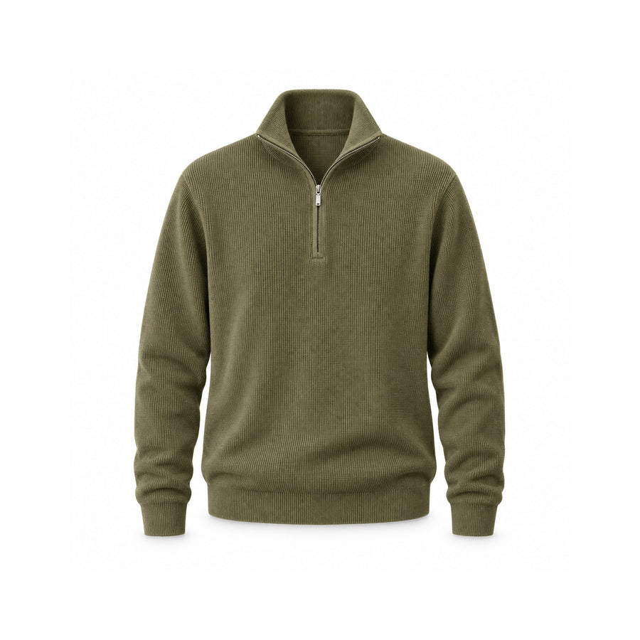 J6925 Zip-Up High-Neck Sweater Khaki — Main