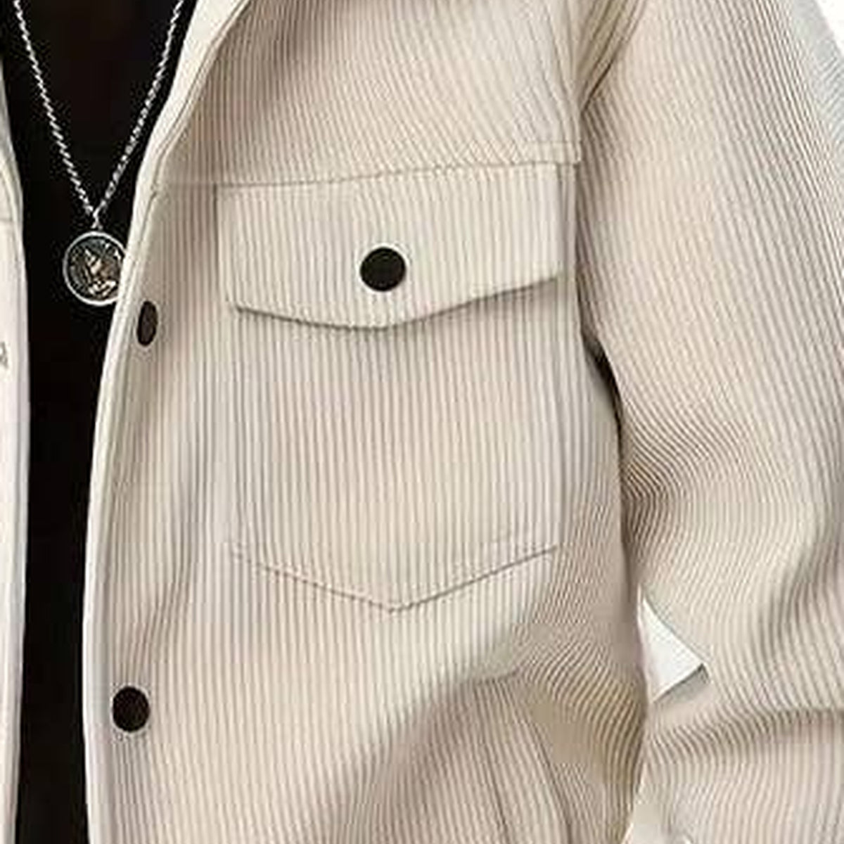 Men's Collared Button-Front Long-Sleeve Jacket — Close-up