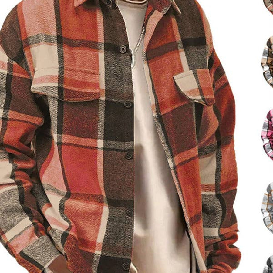 Men's Collared Checkered Long-Sleeve Jacket — Lifestyle