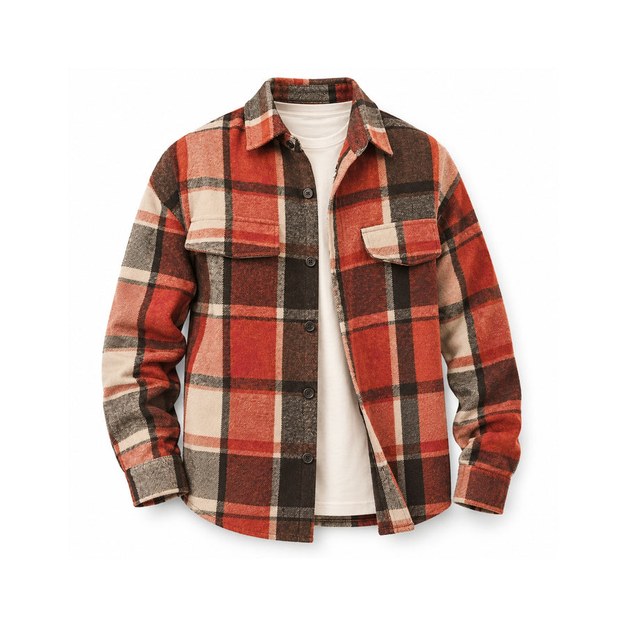Men's Collared Checkered Long-Sleeve Jacket — Main