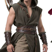 Men's Viking Medieval Hooded Sleeveless Coat — Close-up