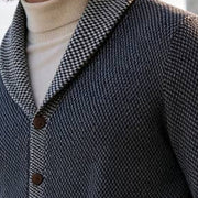 Men's Vintage Washed Denim Blue Knit Cardigan — Close-up