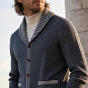 Men's Vintage Washed Denim Blue Knit Cardigan — Lifestyle