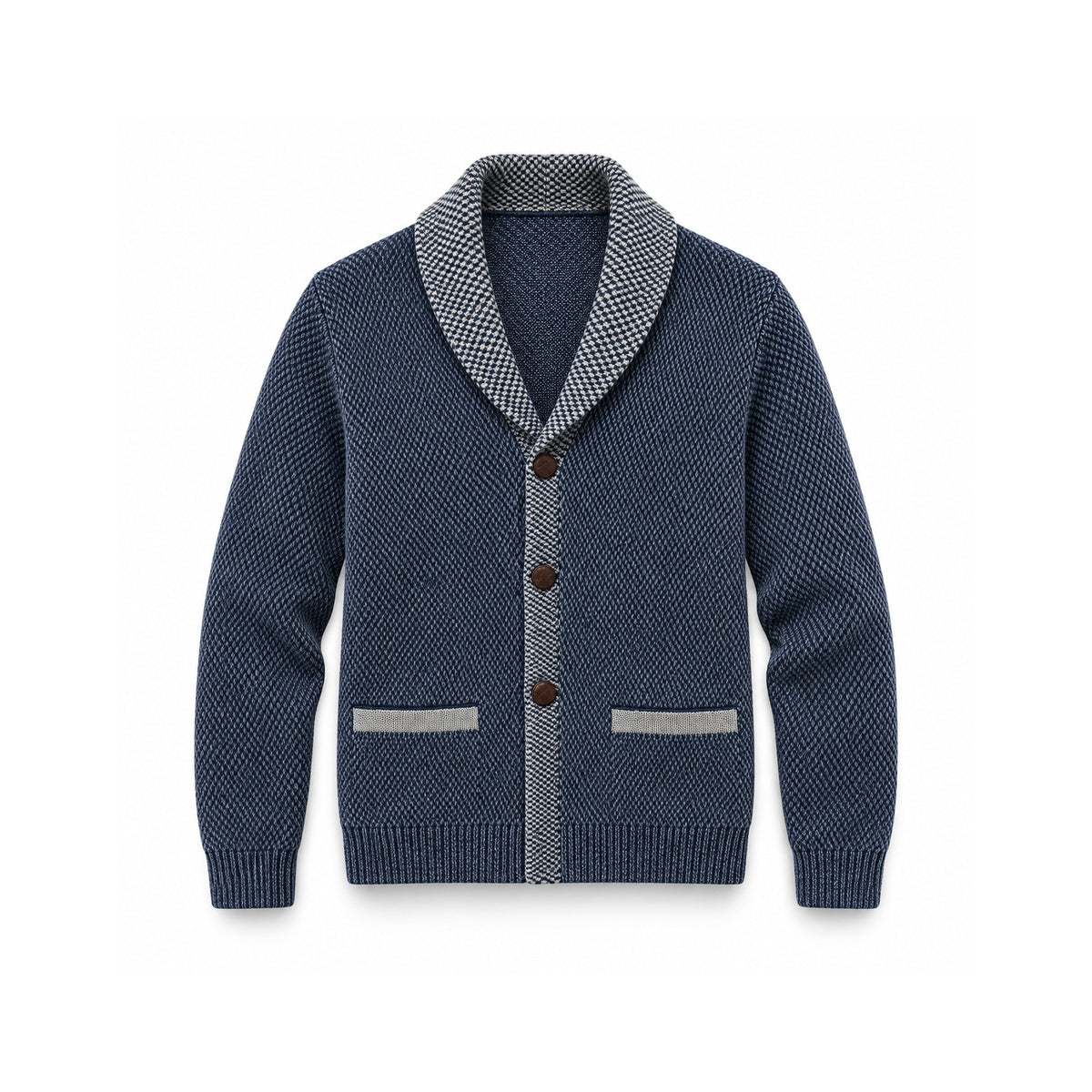 Men's Vintage Washed Denim Blue Knit Cardigan — Main